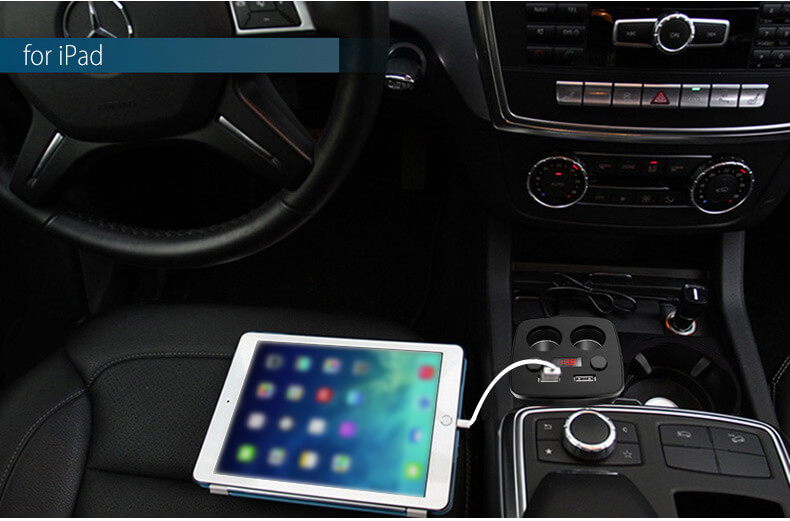 POFAN S03 Cup Car Charger with Voltage Warning Independent Switch Dual USB Interfaces Double Cigar Lighter Ports - Black