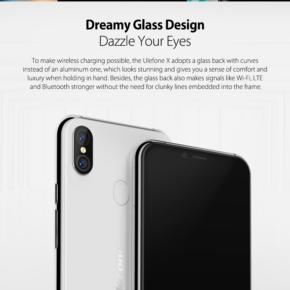 [HK Stock]Ulefone X 5.85 Inch 4G LTE Smartphone MTK6763 4GB 64GB 13.0MP+5.0MP Dual Rear Cameras Android 8.1 Face Unlock HD+ Screen - White