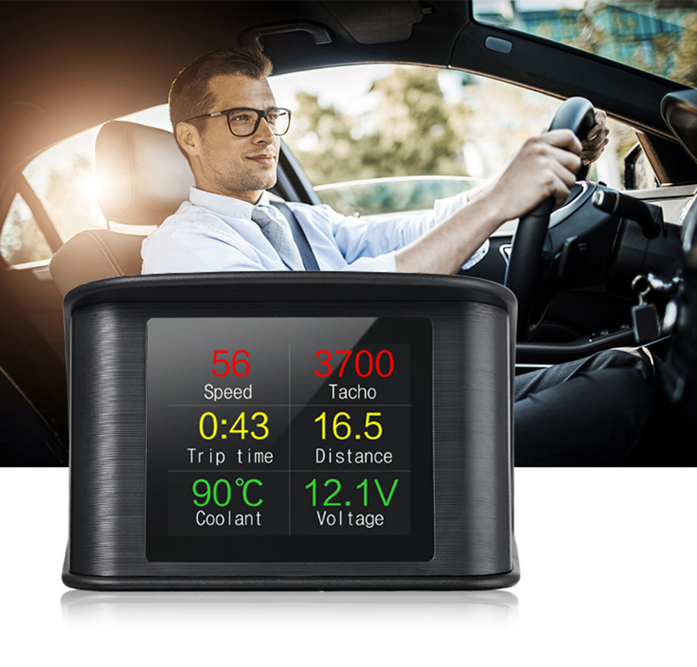 P10 2.6 Inch Universal OBDII Smart Head Up Display Car HUD Diagnostic Alarm LCD Display Speedometer Intelligent Digital Instrument - Black