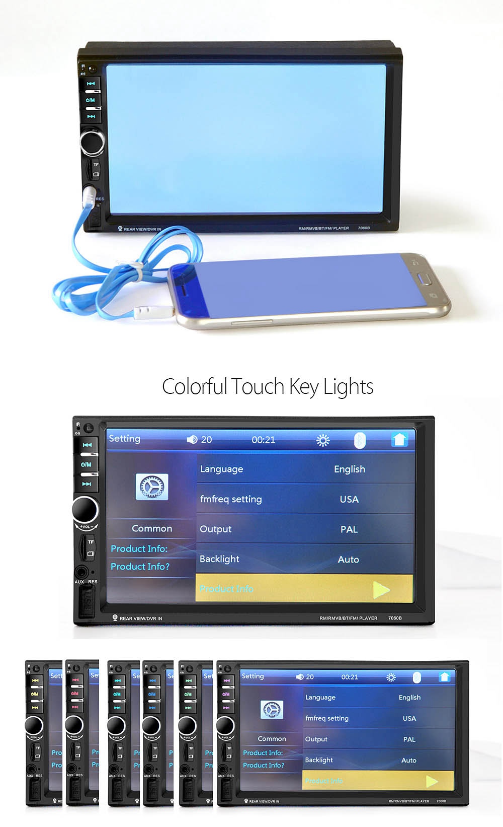 7060 7 Inch Digital TFT Touch Screen Car Multimedia Player Audio Stereo MP5 Player 1080P Video Format FM function - Black