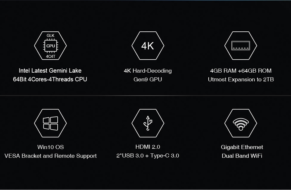 CHUWI GBox Gemini Lake N4100 4GB DDR4 64GB ROM Windows 10 Mini PC AC WIFI Extended HDD
