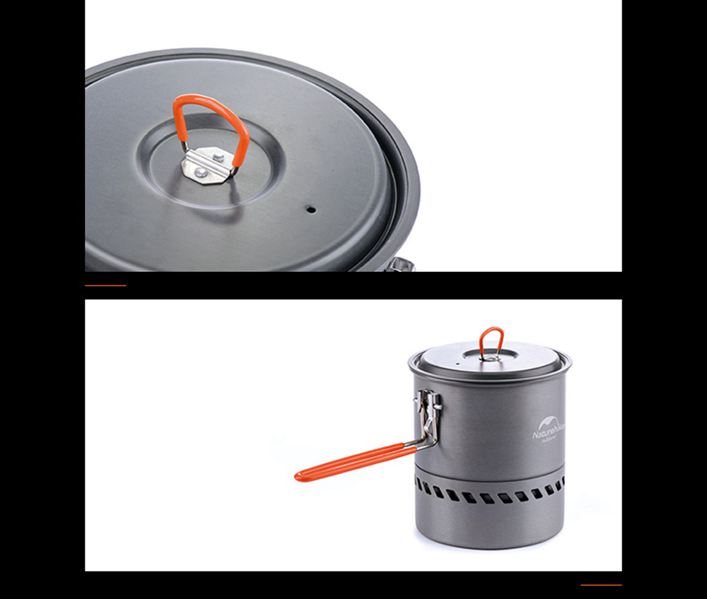 NatureHike Camping Pot Energy-saving Single Pot Outdoor Cooking Utensils Set Camping Barbecue Cutlery - Gray