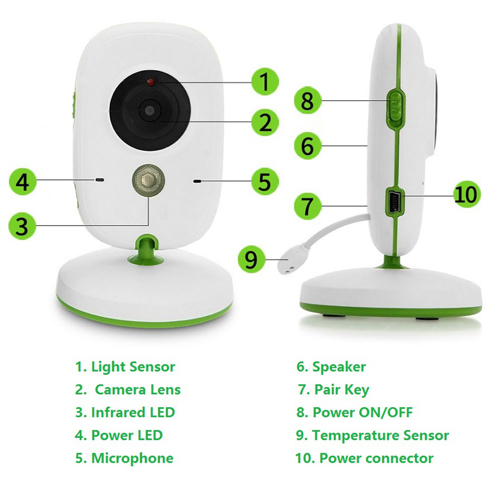 VB602 2.0 Inch Wireless Baby Monitor IR Night Vision Temperature Monitor Lullabies Intercom VOX Mode Security Camera