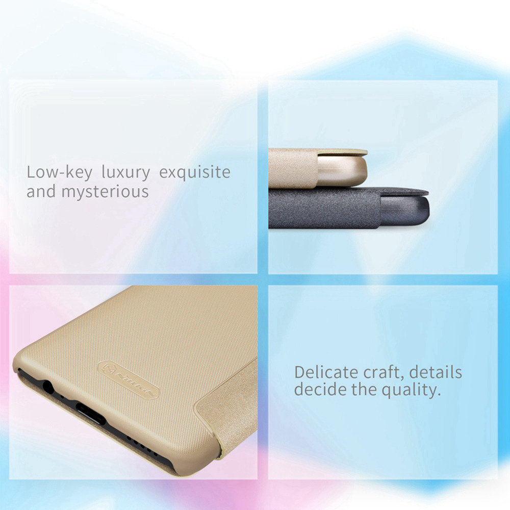 Nillkin Sparkle Series Leather Case For Oneplus 6 Protective Phone Shell - Golden