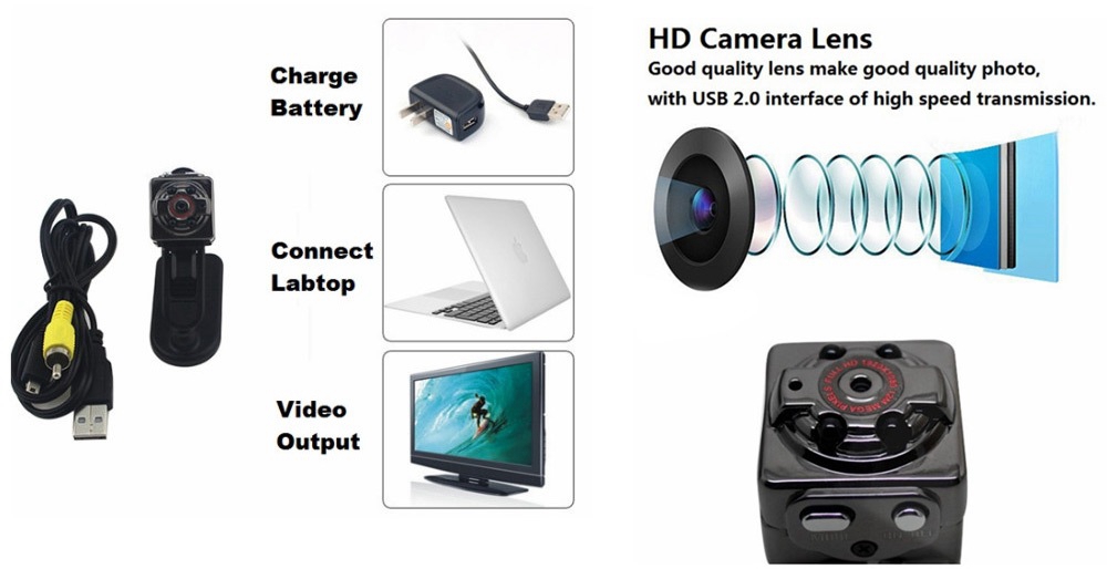 SQ8 Mini Car Video Recorder HD Sports DV Camera 1080P Night Vision Car DVR Loop-cycle Recording Motion Detection - Black