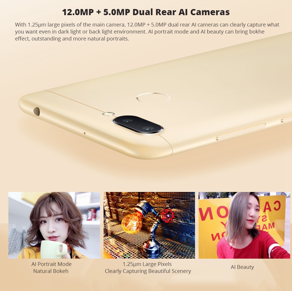 Xiaomi Redmi 6 5.45 Inch 4G LTE Smartphone MTK Helio P22 3GB 32GB 12.0MP+5.0MP Dual Rear Cameras Android 8.1 OS 18:9 Screen AI Face Unlock - Gold