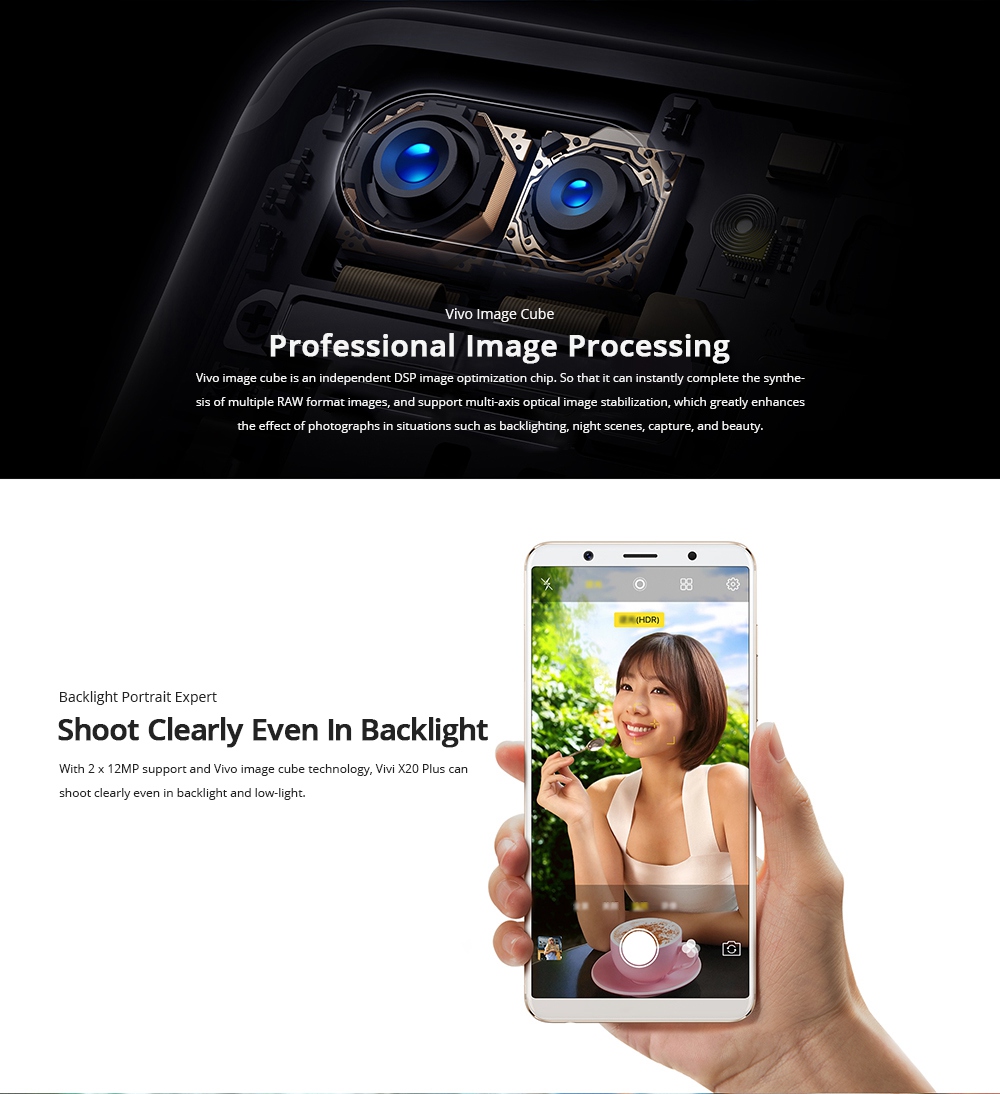 [HK Stock][Official Global Version]Vivo X20 Plus 6.43 Inch Smartphone Snapdragon 660 4GB 64GB 12.0MP+5.0MP Dual Rear Cameras Android 7.1.1 - Gold