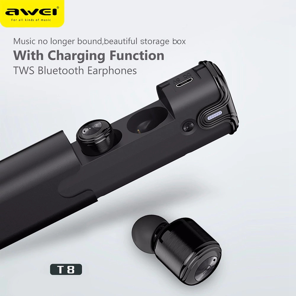 Original Awei T8 TWS Sport Wireless Bluetooth Earphones - Black