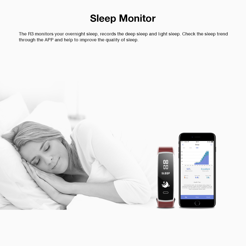 Makibes R3 Smart Bracelet Continuous Heart Rate Monitor Touchscreen IP67 Water Resistant Bluetooth Compatible With IOS Android - Black