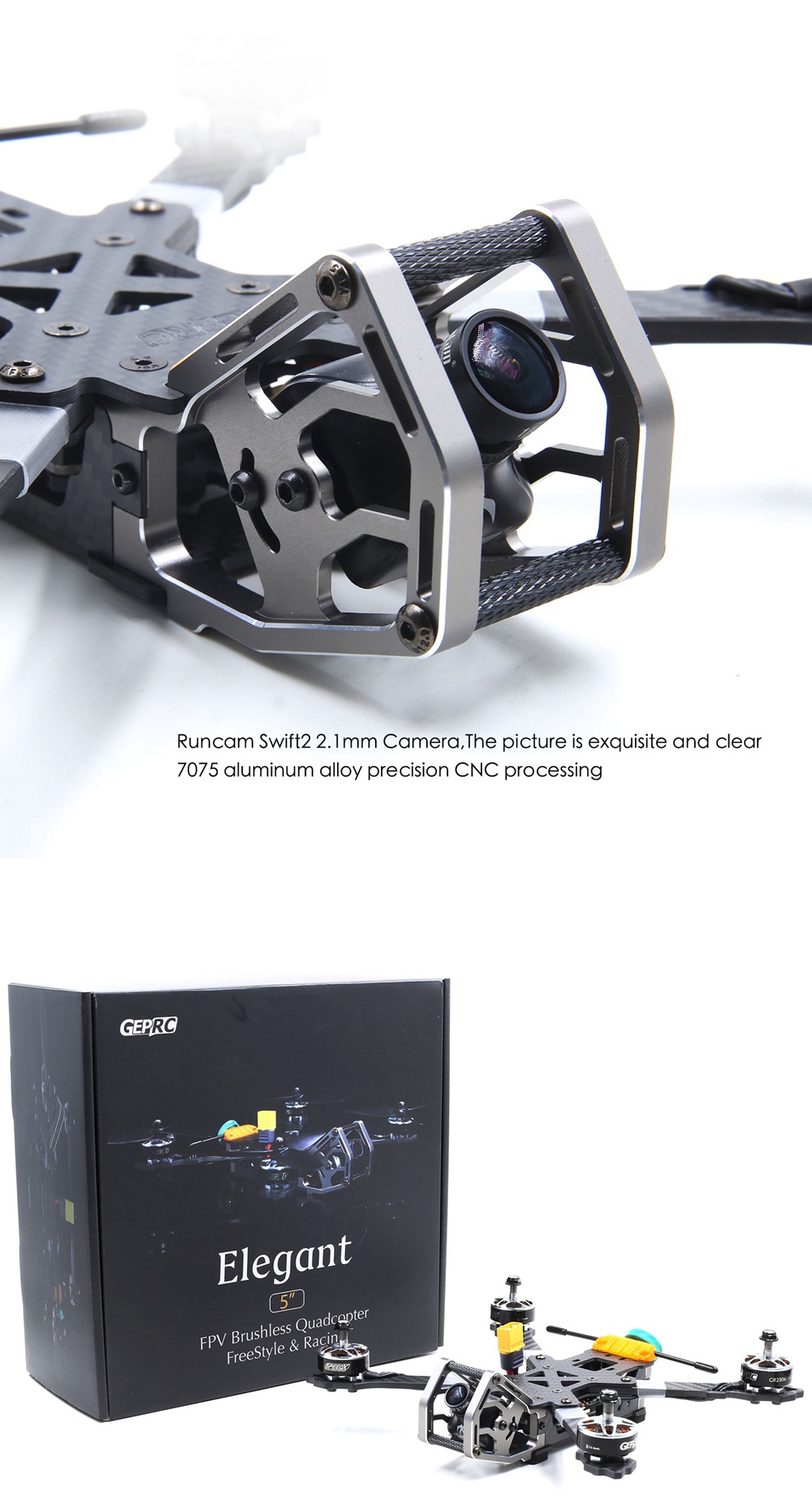 GEPRC Elegant 230mm FPV Racing Drone SPAN F4 FC BLHeli_s 2-5S 40A Dshot600 ESC 5.8G 48CH VTX Frsky R-XSR Receiver - BNF