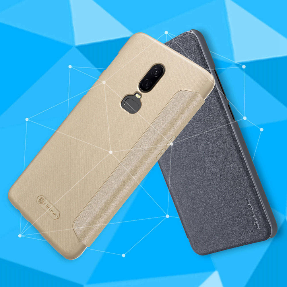 Nillkin Sparkle Series Leather Case For Oneplus 6 Protective Phone Shell - Golden