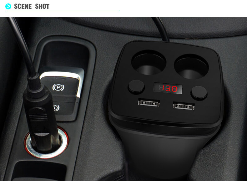 POFAN S03 Cup Car Charger with Voltage Warning Independent Switch Dual USB Interfaces Double Cigar Lighter Ports - Black