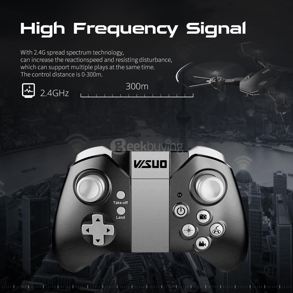 VISUO XS809S BATTLES SHARKS 720P WIFI FPV Wide Angle Camera Foldable RC Quadcopter RTF - Black