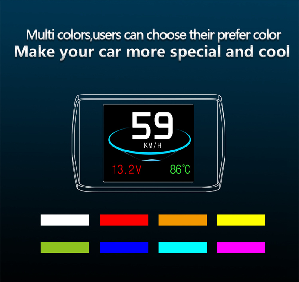 P10 2.6 Inch Universal OBDII Smart Head Up Display Car HUD Diagnostic Alarm LCD Display Speedometer Intelligent Digital Instrument - Black