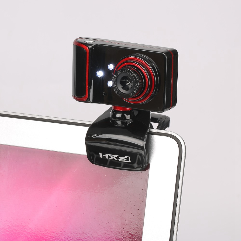 HXSJ S10 480P USB Webcam With Built-in Microphone Rotatable 16M Pixels 3 LED Lights For PC / Laptop - Black + Red