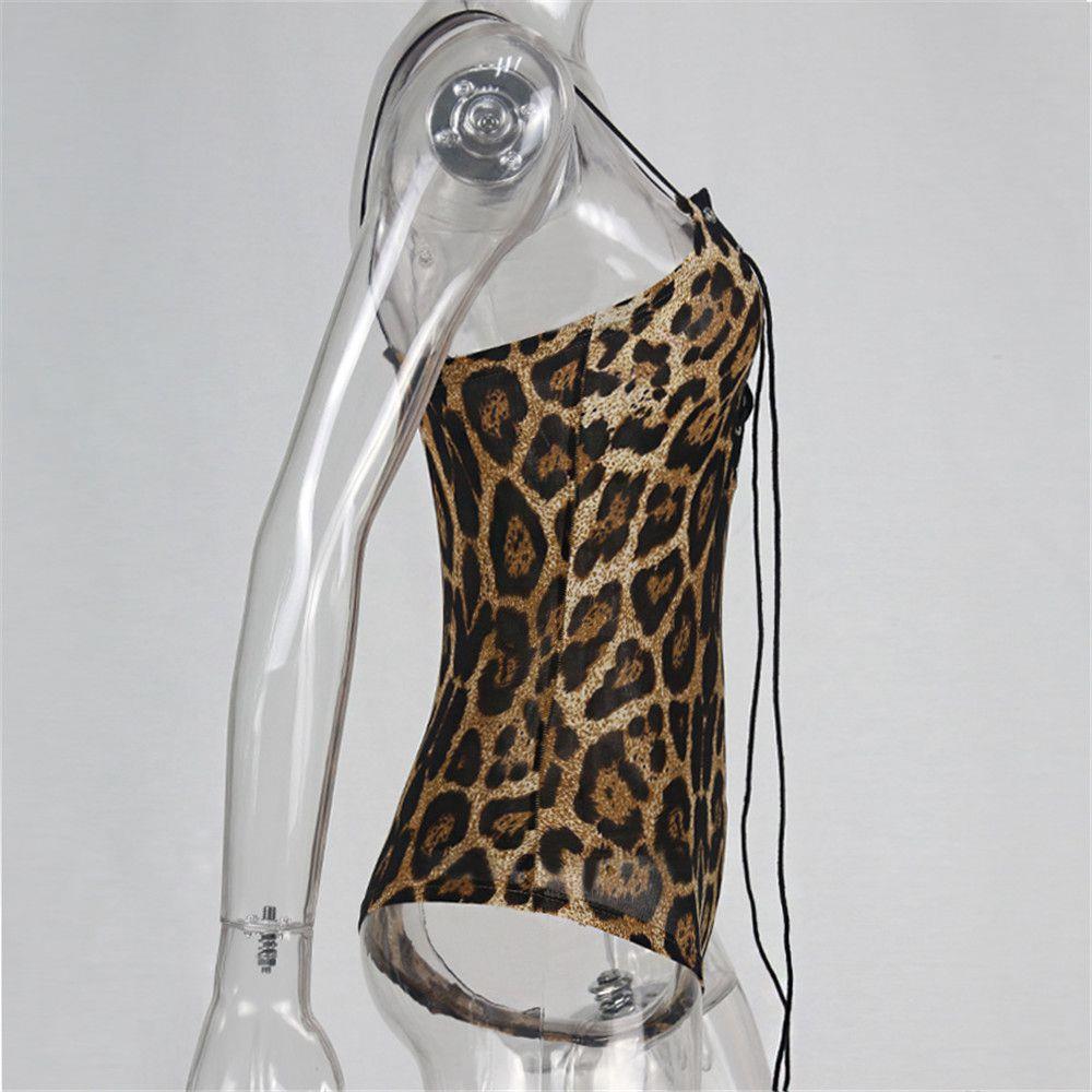 Women Sexy Fashion Top Leopard Print Lures Shapewear Gathered Dress Size L - Yellow