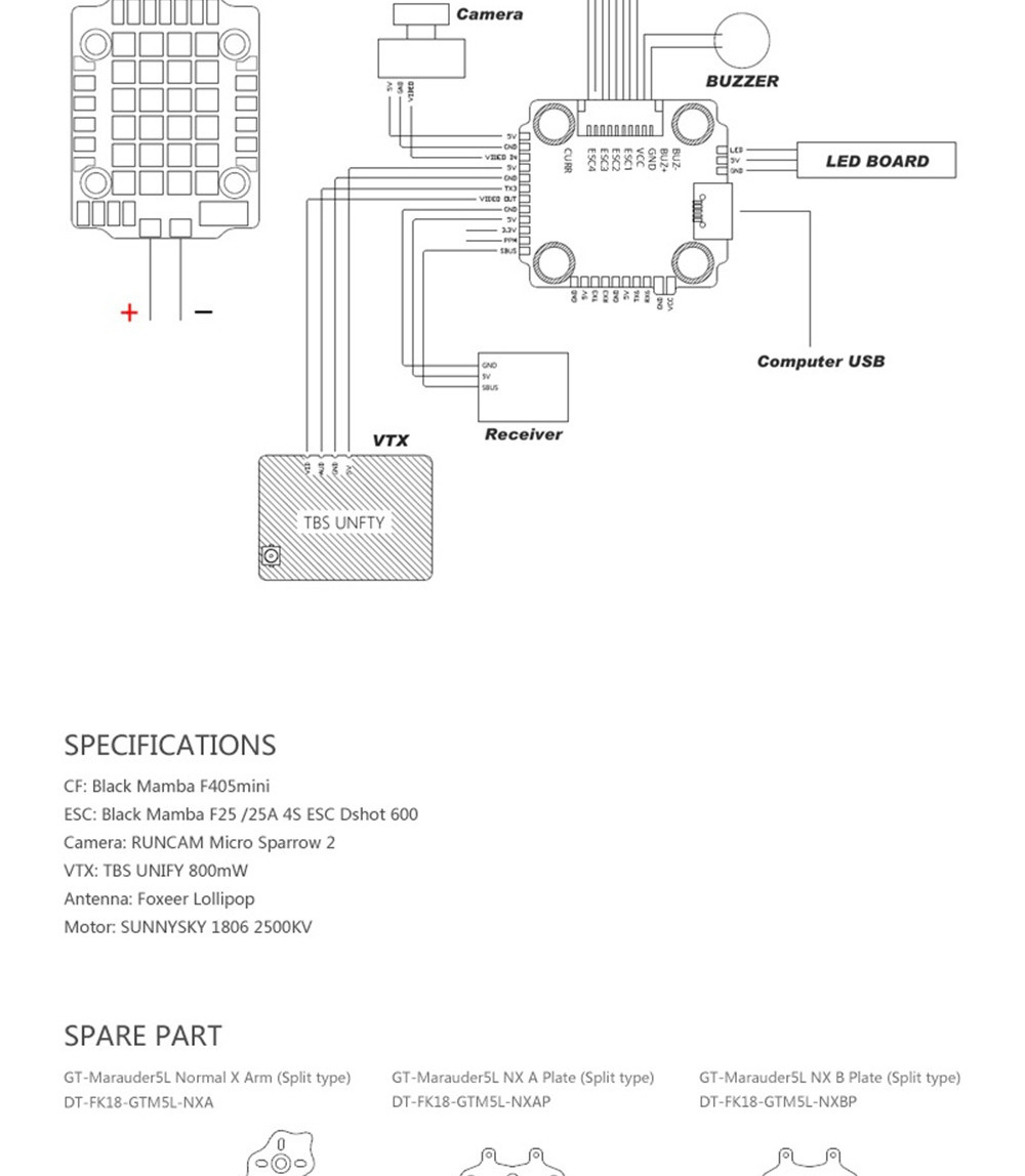 Diatone GT-M515 Normal X Brushless FPV Racing Drone F4M 8K FC OSD 5V BEC 25A 4S ESC with RunCam Camera PNP - Split