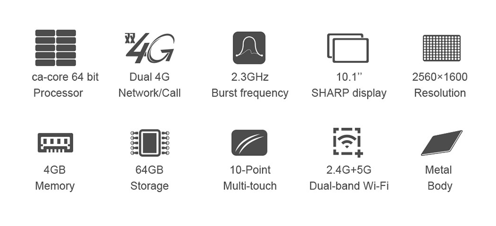 Teclast M20 4G Phablet MT6797 Deca Core 10.1" IPS 2560*1600 4GB RAM 64GB ROM Built-in GPS GLONASS Beidou A-GPS Android 8.0 Dual SIM Dual Standby - Black+Silver