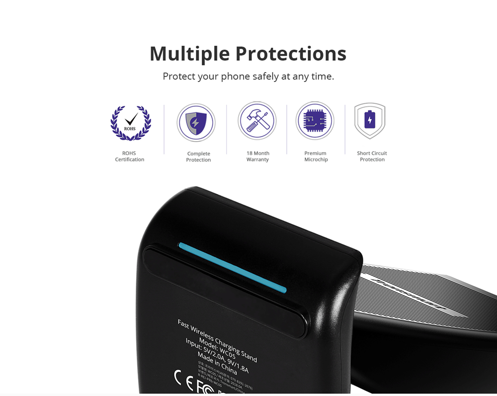 Tronsmart WC05 10W/7.5W/5W Dual Coil Fast Wireless Charger for iPhoneX / 8 / 8 Plus Samsung Galaxy Series