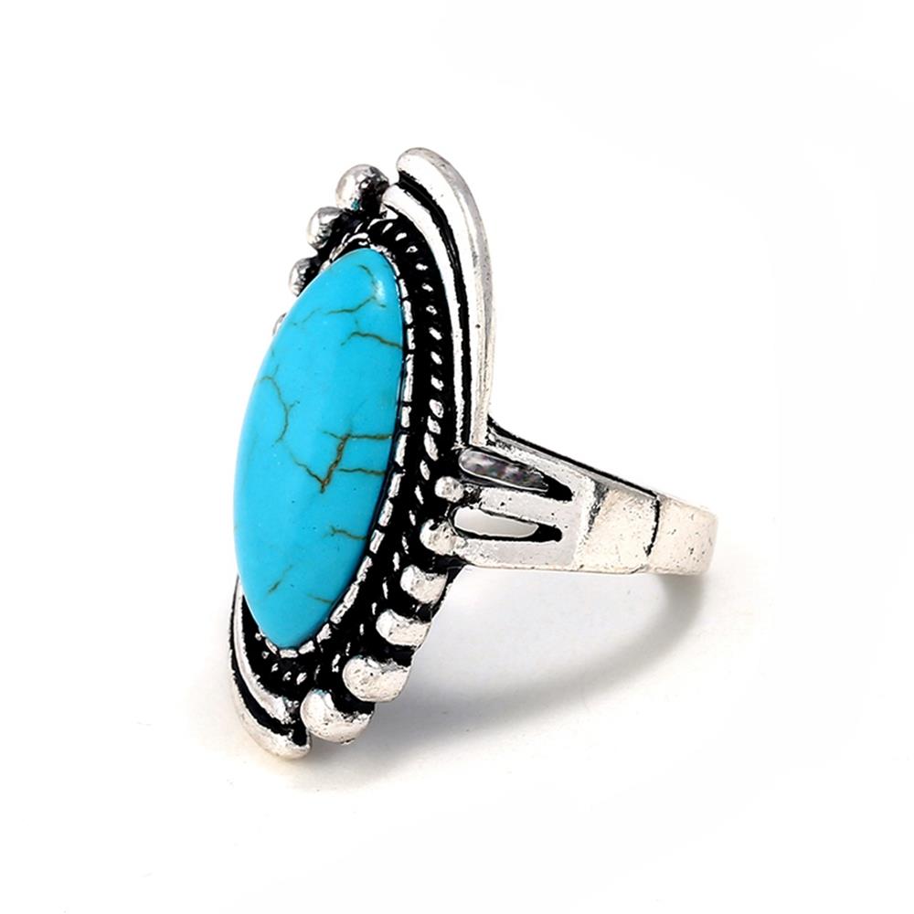 Woman Vintage Blue Turquoise Gemstone Ring Jewelry Ring Size 8-Blue