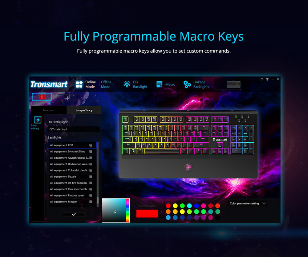 Tronsmart TK09R RGB Mechanical Gaming Keyboard with RGB Backlit, Macro, Blue Switches for Gamers - US Layout