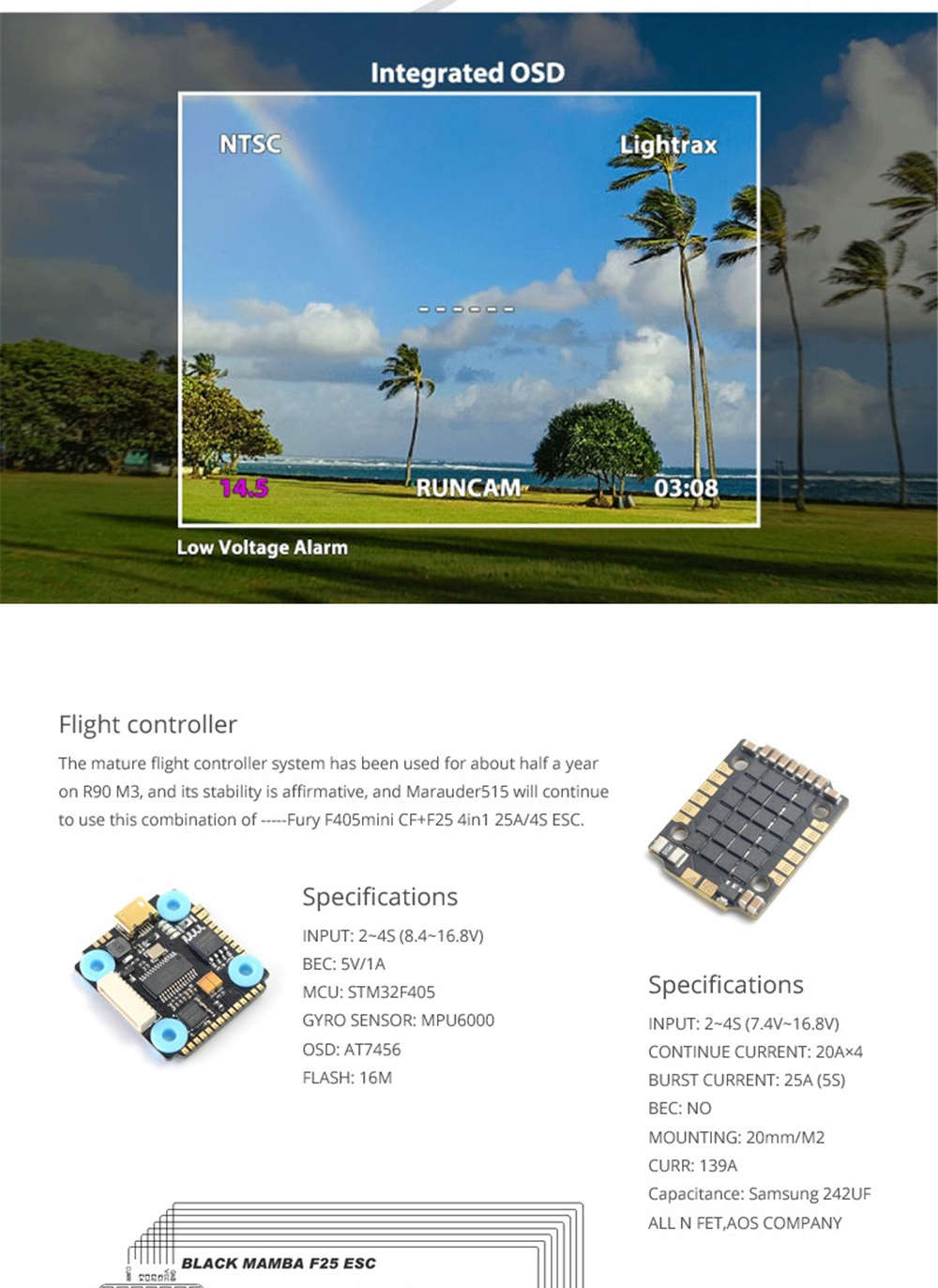 Diatone GT-M515 Normal X Brushless FPV Racing Drone F4M 8K FC OSD 5V BEC 25A 4S ESC with RunCam Camera PNP - Split