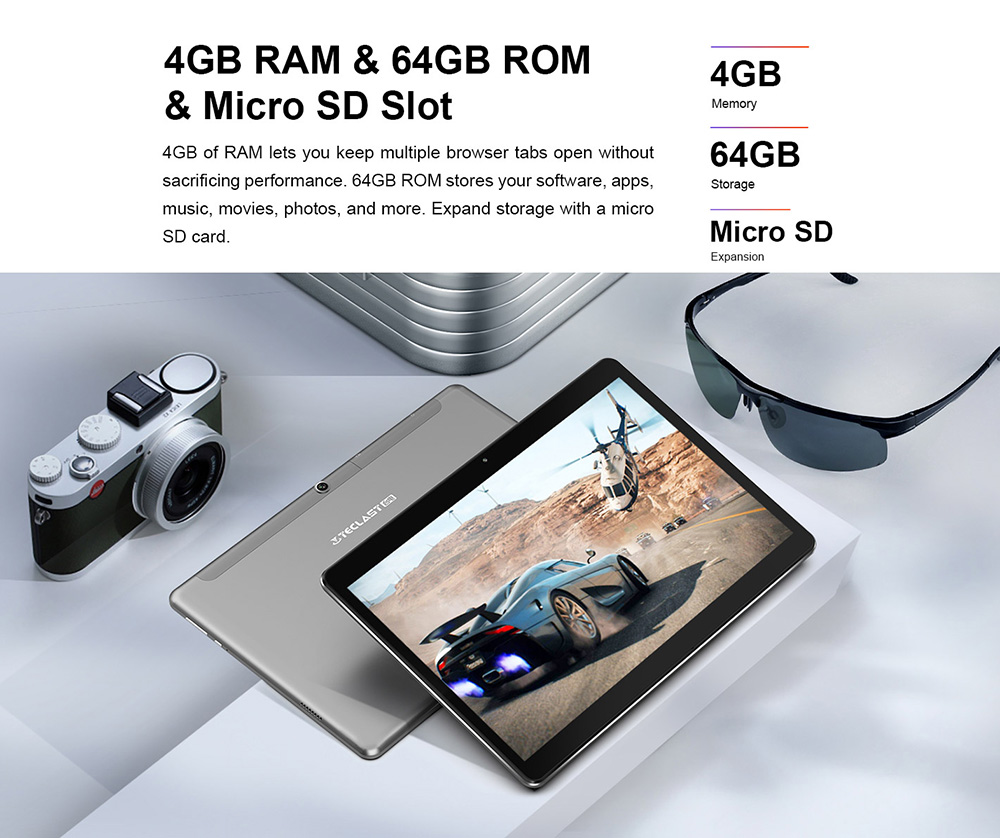Teclast M20 4G Phablet MT6797 Deca Core 10.1" IPS 2560*1600 4GB RAM 64GB ROM Built-in GPS GLONASS Beidou A-GPS Android 8.0 Dual SIM Dual Standby - Black+Silver