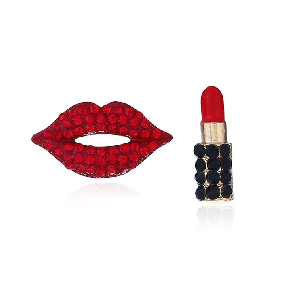 Women's Red-lips Lipstick Rhinestone Earrings Red