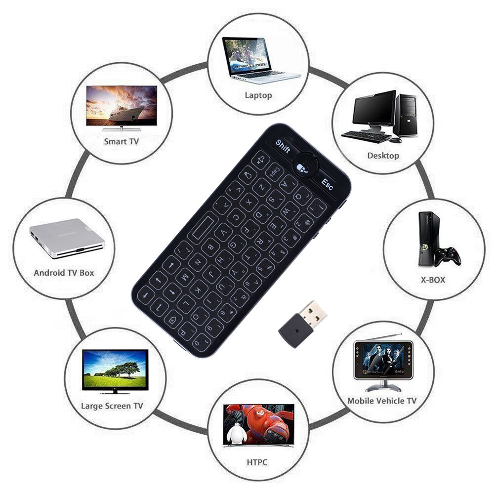 Ipazzport KP-810-16T-RGB 2.4G Mini Wireless Keyboard with Touchpad Support Windows/Mac OS/Android/iOS - Black