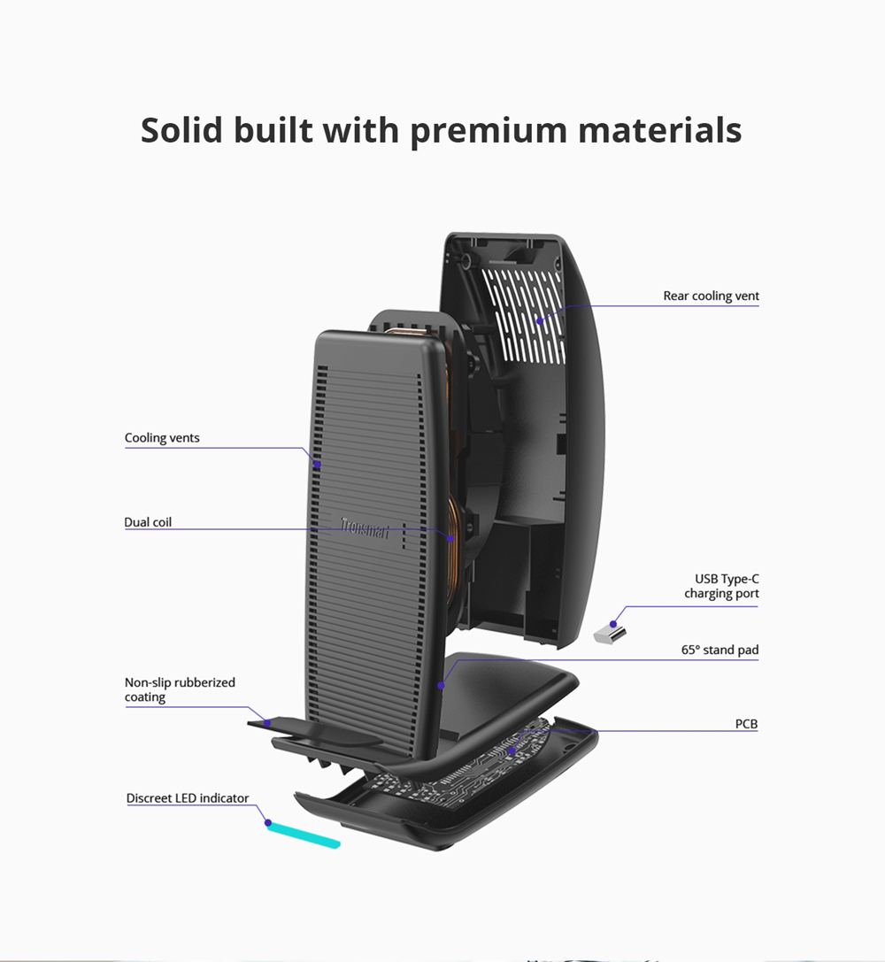 Tronsmart WC05 10W/7.5W/5W Dual Coil Fast Wireless Charger for iPhoneX / 8 / 8 Plus Samsung Galaxy Series