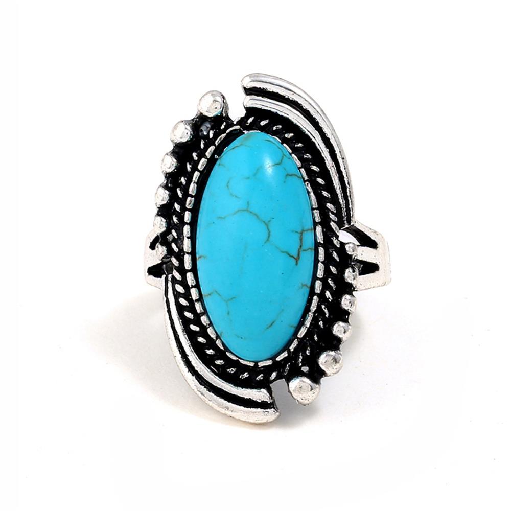 Woman Vintage Blue Turquoise Gemstone Ring Jewelry Ring Size 8-Blue