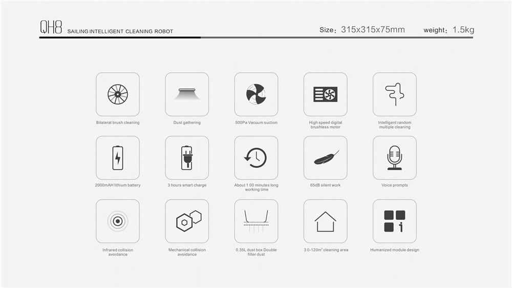 Sailing QH8 Intelligent Vacuum Cleaner Robot Black