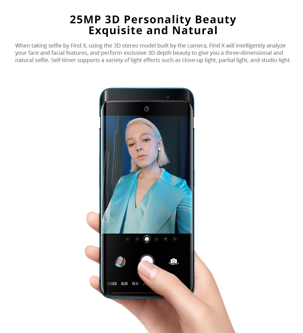 OPPO Find X 6.42 Inch 4G LTE Smartphone Snapdragon 845 8GB 128GB 20.0MP+16.0MP Dual Rear Cameras Android 8.1 Face ID OTG Type-C FHD Screen - Blue