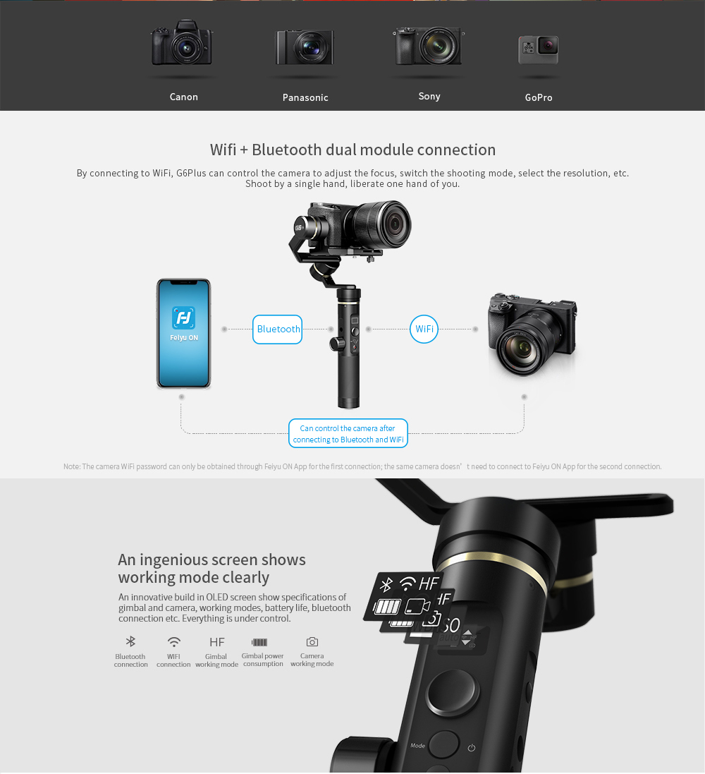 Feiyu Tech G6 Plus WiFi Bluetooth Handheld Gimbal Stabilizer