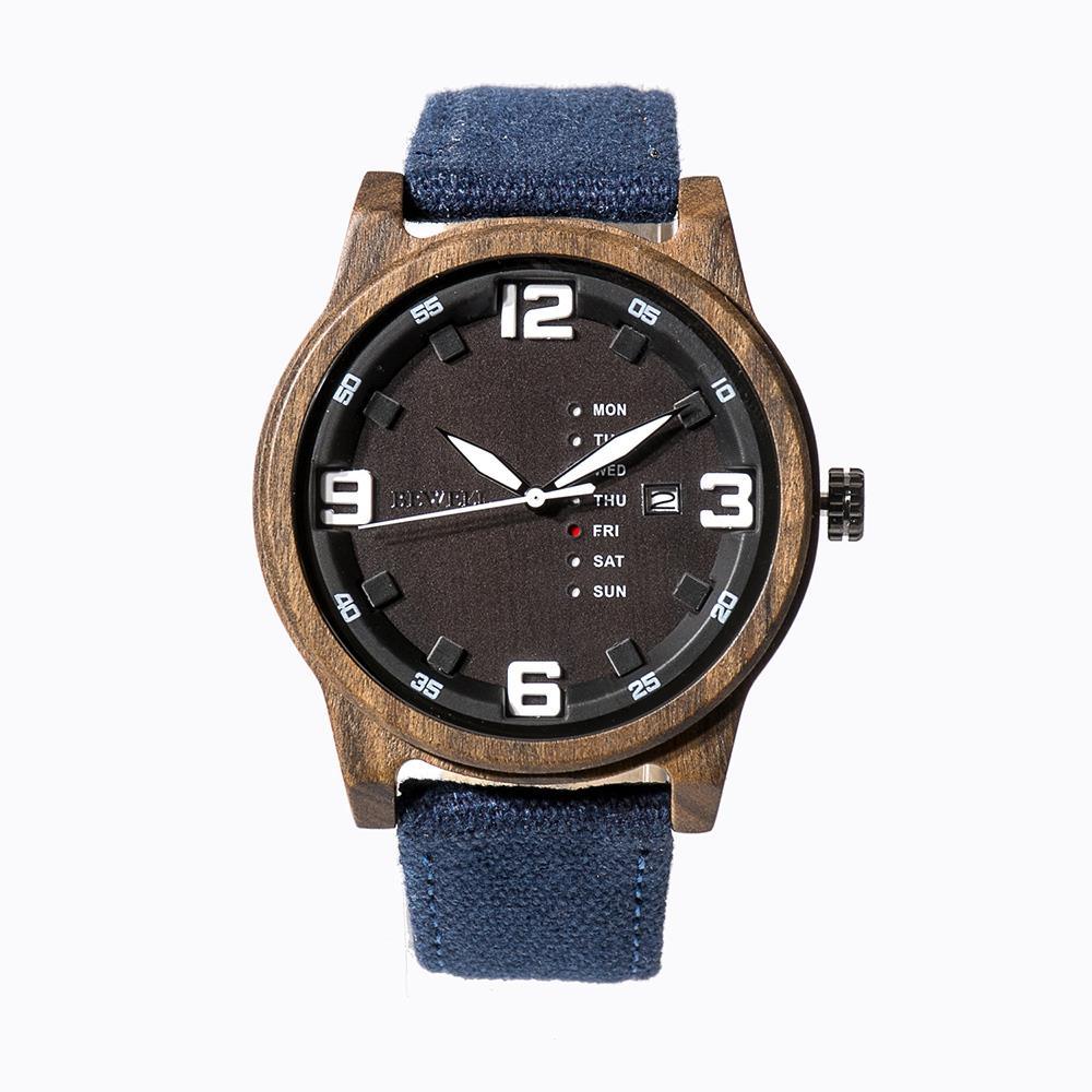 BEWELL Ebony Vintage Quartz Watch Leather Band Dial Plate Wristwatch Men - Blue