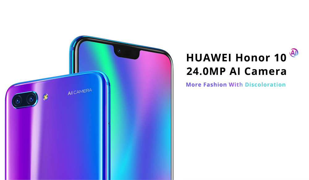 HUAWEI Honor 10 5.84 Inch Smartphone Kirin 970 6GB 64GB 16.0MP+24.0MP Dual Rear Cameras Android 8.1 FHD+ Screen OTG Touch ID Type-C - Black