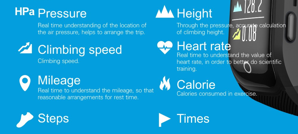 [Spain Stock]Makibes G03 Plus Smart Bracelet Built-in GPS Color Screen Dynamic Heart Rate Monitor IP68 Water Resistant Bluetooth Compatible With IOS Android - Black