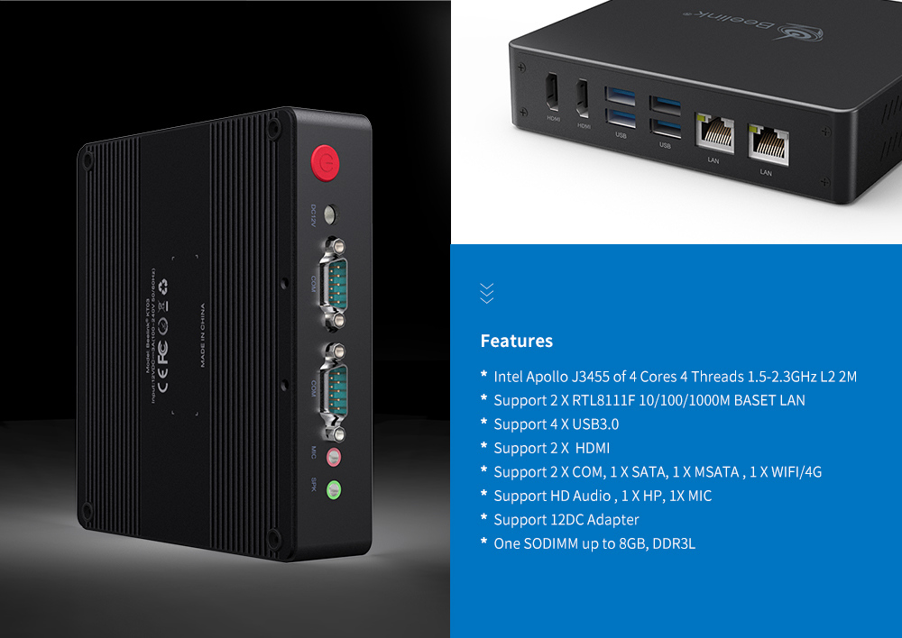 Beelink KT03 Intel Apollo J3455 Barebone Mini PC 2.4G/5G WIFI HDMI*2 COM*2