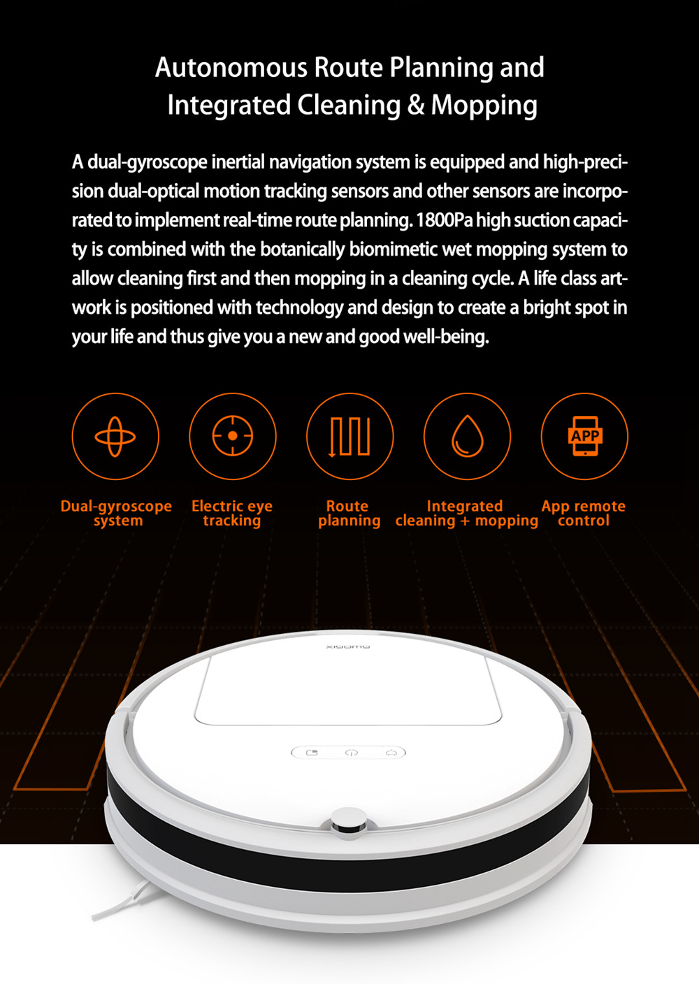[HK Stock][International Version]Xiaomi Roborock Xiaowa E20 Vacuum Cleaner 2600mA Battery 1800Pa Suction 640ml Large Dust Box Autonomous Planning Edition Works With Amazon Alexa - White