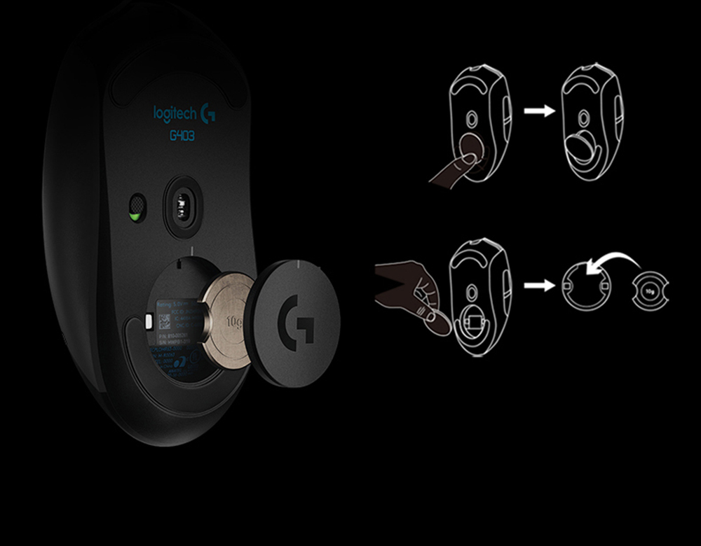 Logitech G403 RGB Dual Mode Wired / 2.4G Wireless Gaming Mouse 6 Programmable Keys 12000 DPI - Black