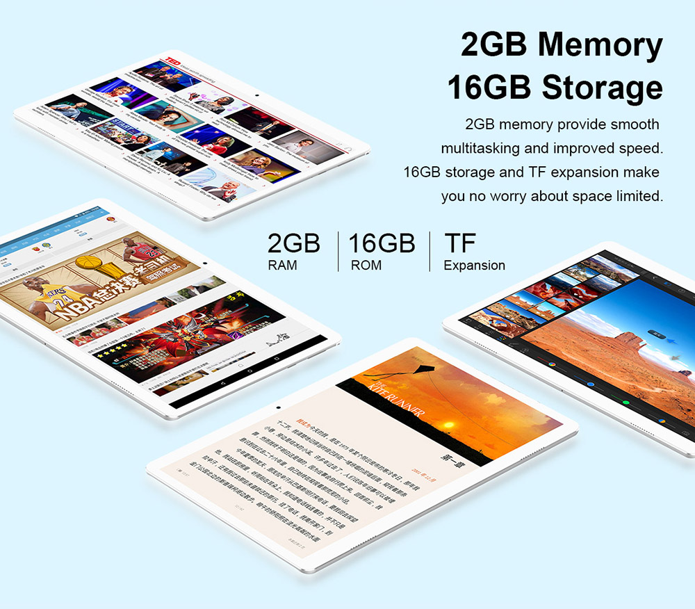 Teclast A10H Tablet PC MT8163 Quad Core 10.1" IPS 1280*800 2GB RAM 16GB ROM Built-in GPS Android 7.0 - White+Silver