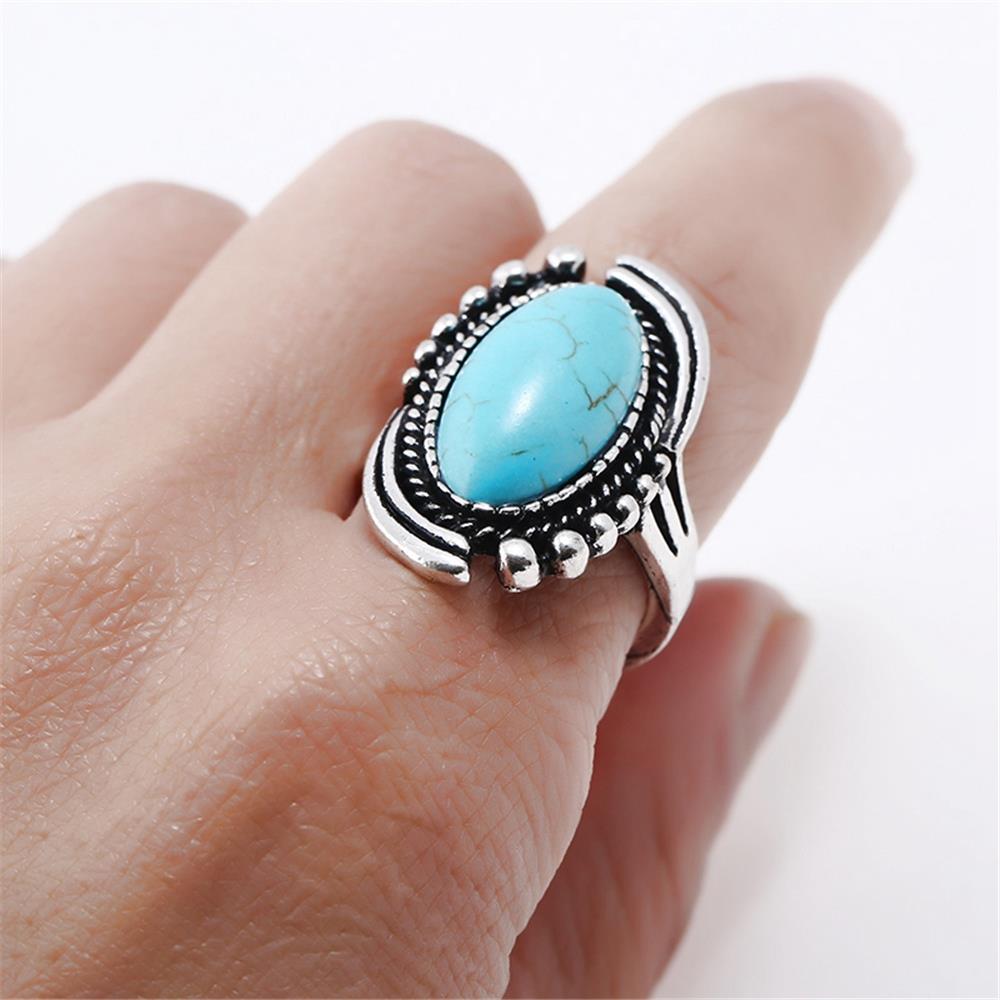 Woman Vintage Blue Turquoise Gemstone Ring Jewelry Ring Size 8-Blue