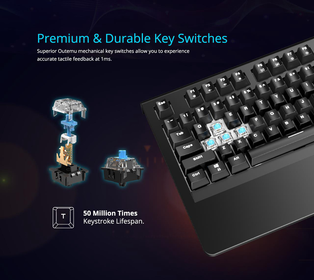 Tronsmart TK09R RGB Mechanical Gaming Keyboard with RGB Backlit, Macro, Blue Switches for Gamers - US Layout