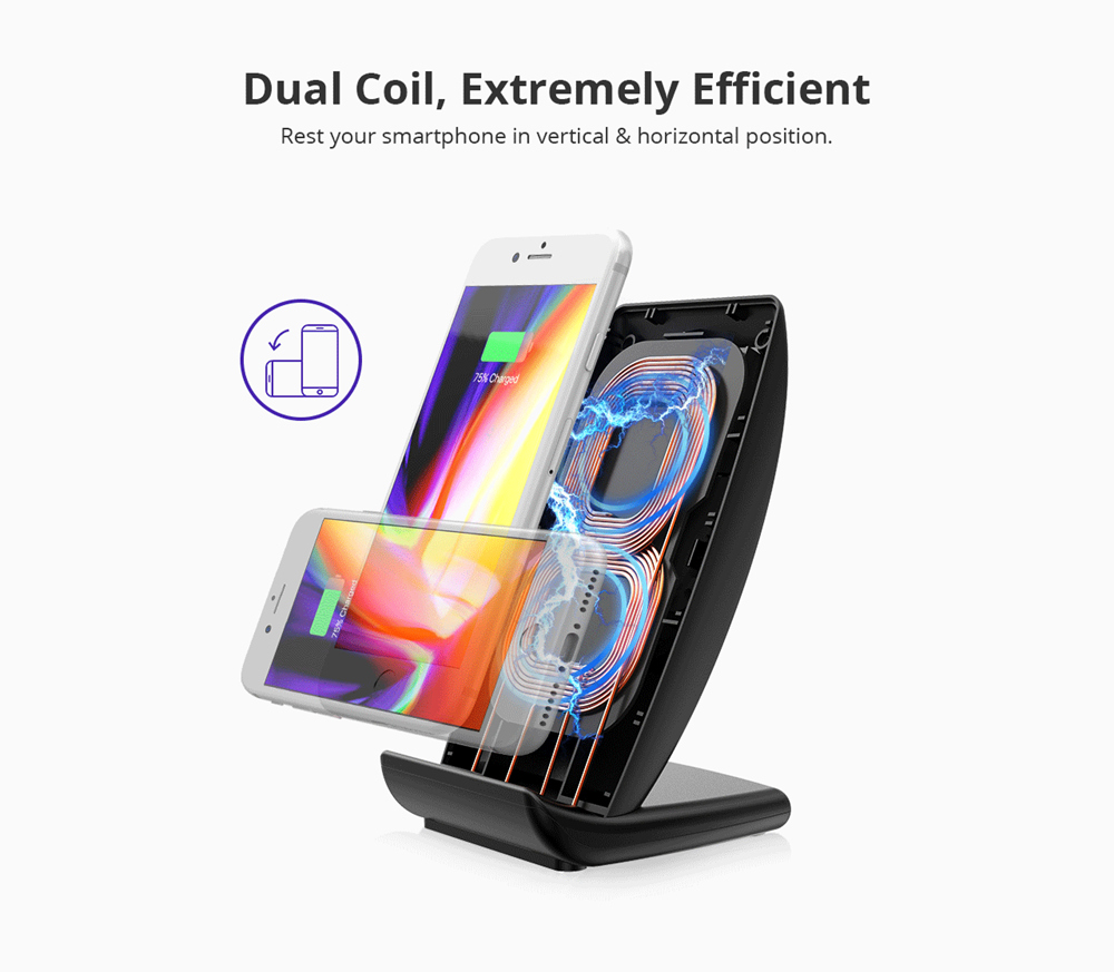 Tronsmart WC05 10W/7.5W/5W Dual Coil Fast Wireless Charger for iPhoneX / 8 / 8 Plus Samsung Galaxy Series