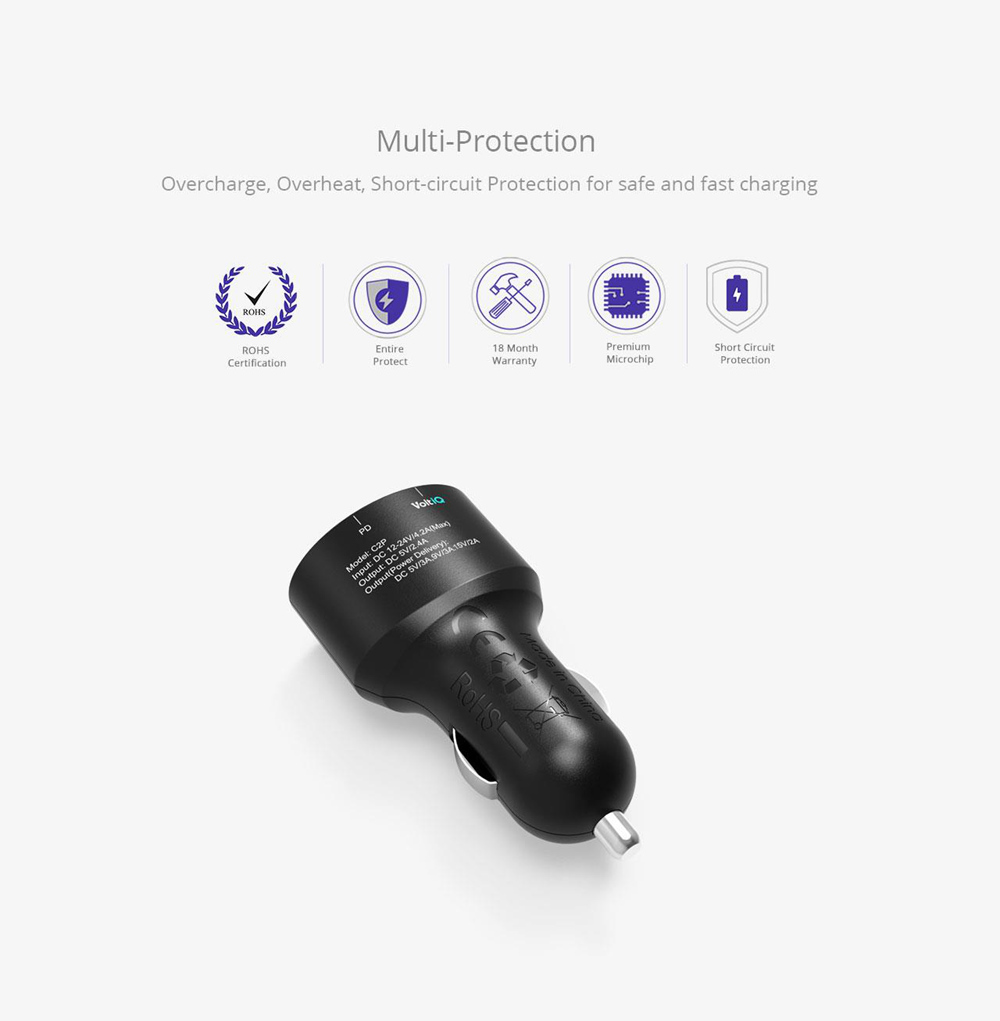 Tronsmart C2P 42W Ładowarka samochodowa USB-C 2-Port z zasilaniem dla Google Pixel / Pixel XL / MacBoo / iPad Pro