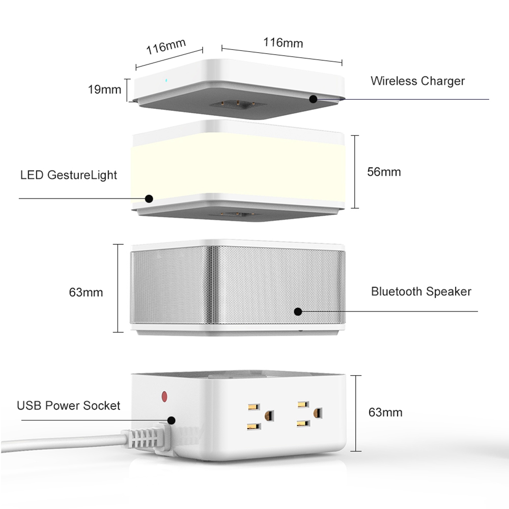 Geekbes Free Cube Gesture Induction Ambiance LED Light Work with Free Cube Power Strip / Wireless Charger - White