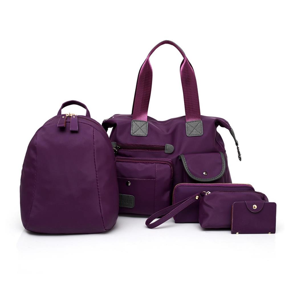 5pcs/Set Women Bags Large Capacity  PU Leather Shoulder Handbag  Backpack Bag Female Totes Purse-Purple