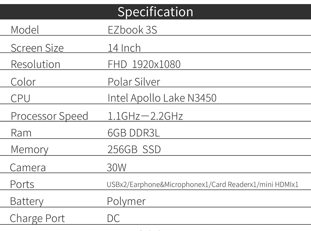 [Italy Stock]Jumper EZbook 3S 14" Ultrabook Laptop 6GB RAM 256GB SSD ROM Licensed Windows 10 Intel Celeron N3450 Quad Core 2.2GHz WIFI 1080P - Silver