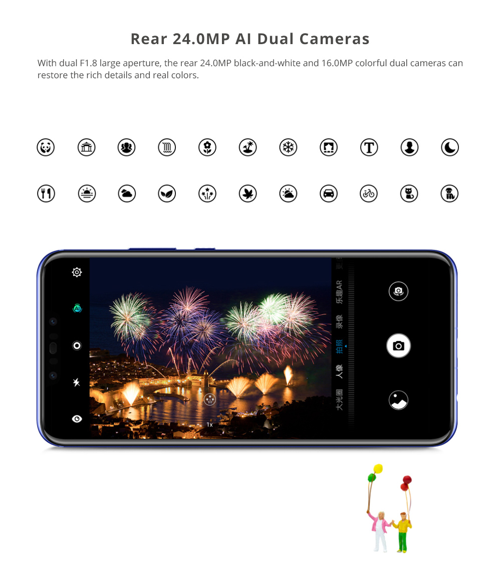 HUAWEI Nova 3 6.3 Inch FHD+ Screen 4G LTE Smartphone Kirin 970 6GB 128GB Dual 24.0MP Cameras Android 8.1 Type-C Touch ID OTG - Black