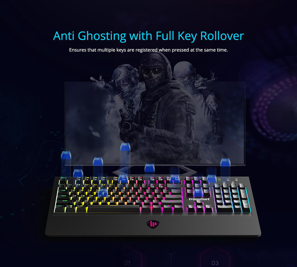 Tronsmart TK09R RGB Mechanical Gaming Keyboard with RGB Backlit, Macro, Blue Switches for Gamers - US Layout